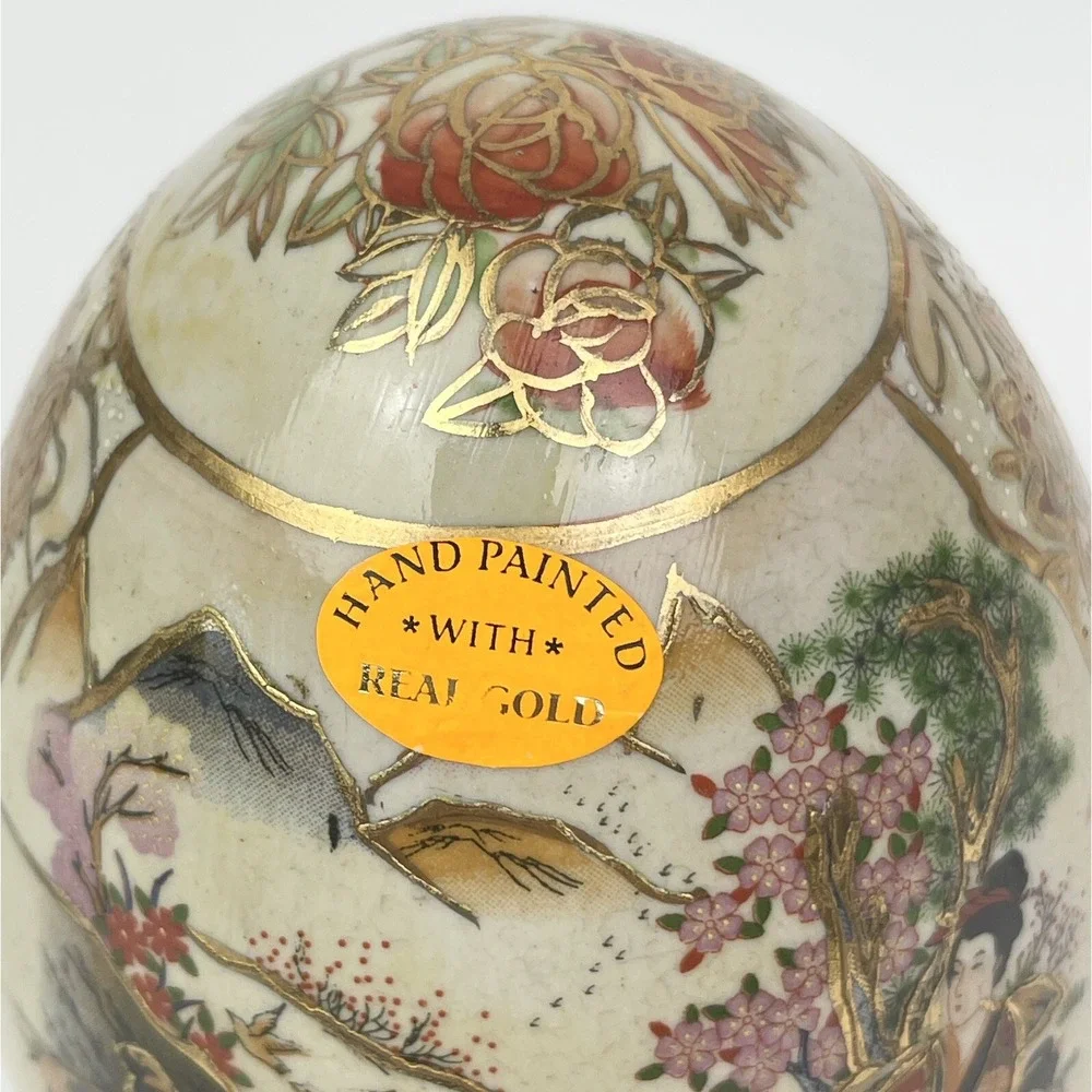 Vtg Royal Satsuma Egg Hand Painted Geisha Porcelain Gilded Hand Painted 6